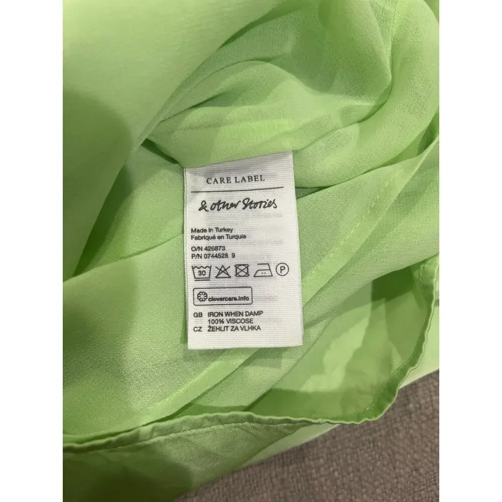 & Other Stories Shoulder Tie Midi Slip Dress in Green Sz 6